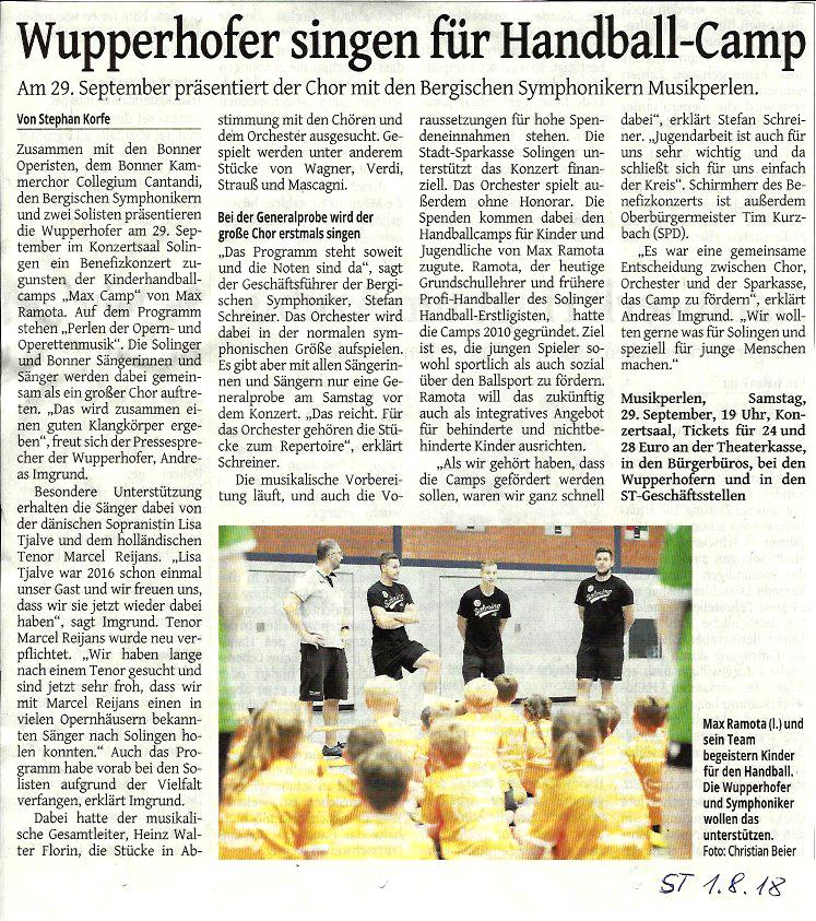 Zeitungsartikel
Wupperhofer singen für Handball-Camp