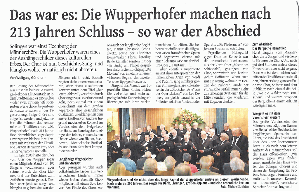 Pressebericht zum Abschlußkonzert der Wupperhofer